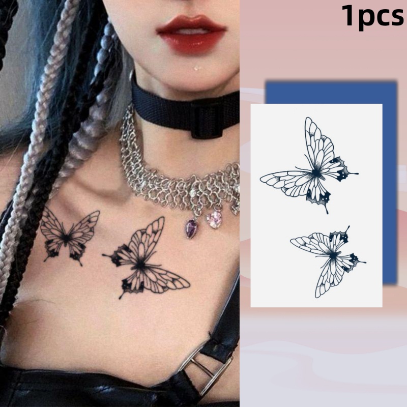 Đen Hình Xăm Dán Tạm Thời 15 Ngày Chống Thấm Nước Hình Cánh Bướm Và Cây Cối Gợi Cảm