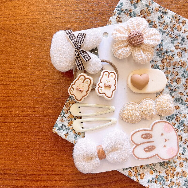 Set 9 Kẹp Tóc Đính Nơ Họa Tiết Hoạt Hình Dễ Thương Cho Bé Gái