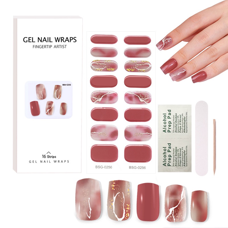 Bộ 16 Miếng Dán gel Nhãn Dán Bán Chữa Trang Trí Móng Tay Nhãn Dán Bảo Vệ Toàn Diện Lâu Trôi Phong Cách Hàn Quốc