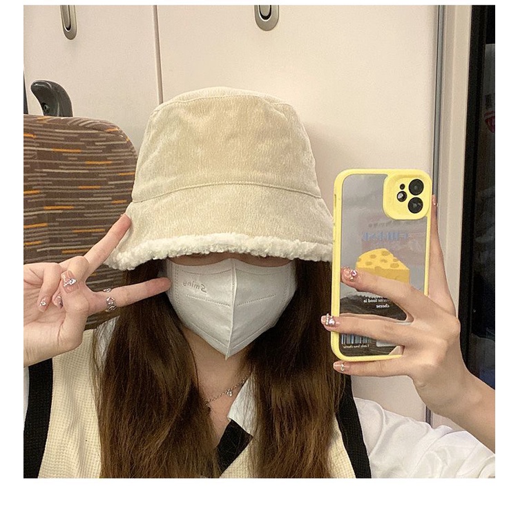 Mũ bucket Len Lông Cừu Hai Mặt Ấm Áp Thời Trang Thu Đông Cho Nữ