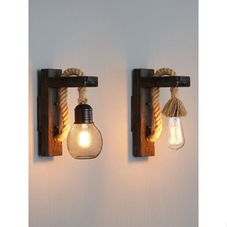 Đèn Treo Tường Bằng Gỗ Trơn Cổ Điển Cho Nhà Hàng / Hành Lang / Công Nghiệp Có Dây Thừng