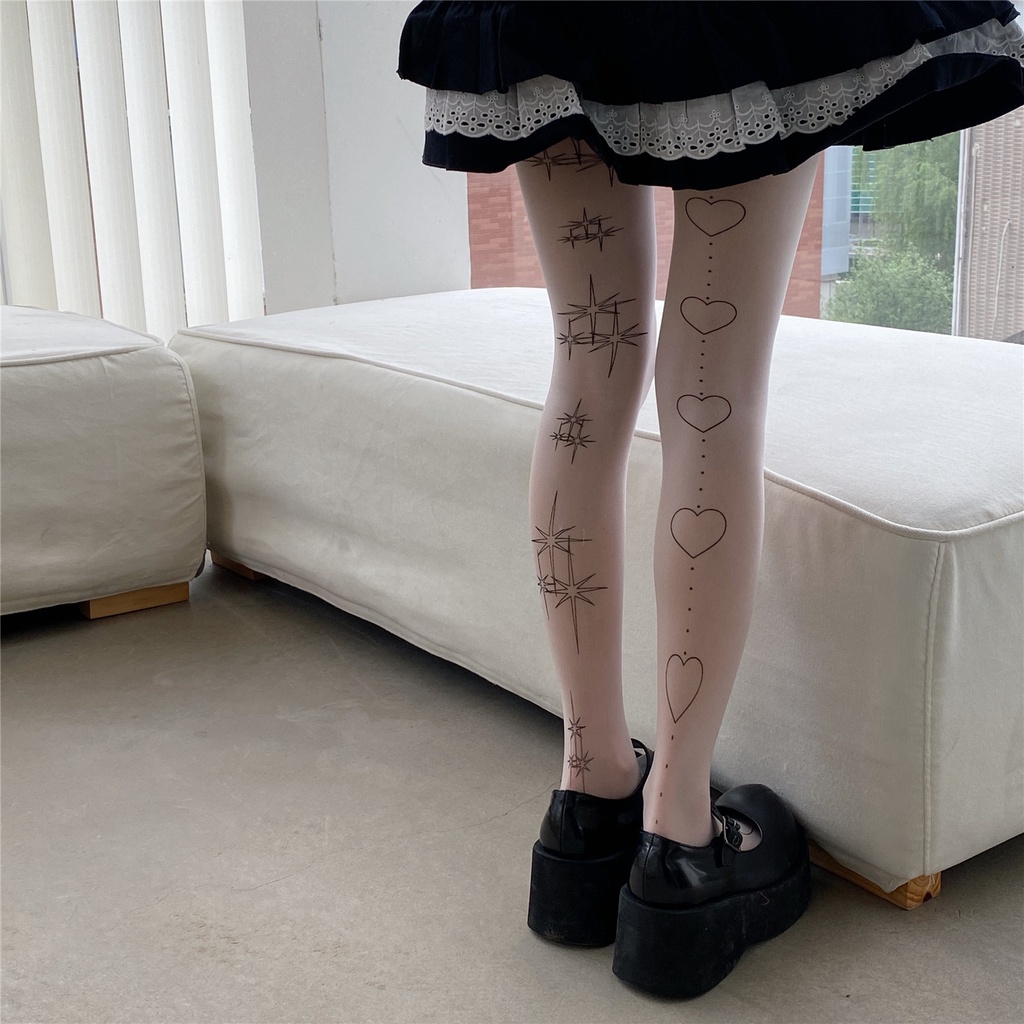 Quần Tất Dài Bằng Lụa Trắng In Hình Xăm Nhật Bản Phong Cách lolita gothic Gợi Cảm Cho Nữ