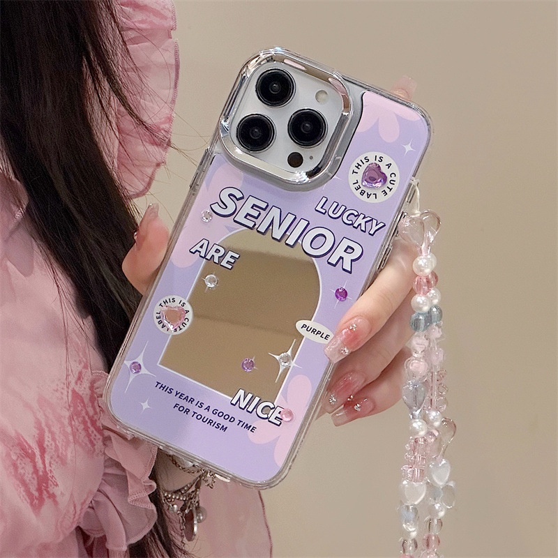 Ốp Điện Thoại Đính Kim Cương Giả Kèm Gương Và Dây Đeo Cho iphone 15 14 13 12 11 promax xs xr xsmax se2020 6 7 8plus