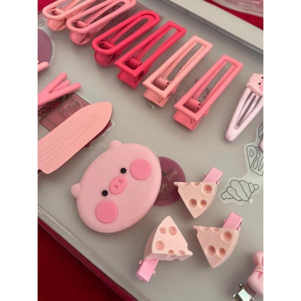 Set kẹp tóc Hồng 17 và 19 món dễ thương cute cưng xỉu lun