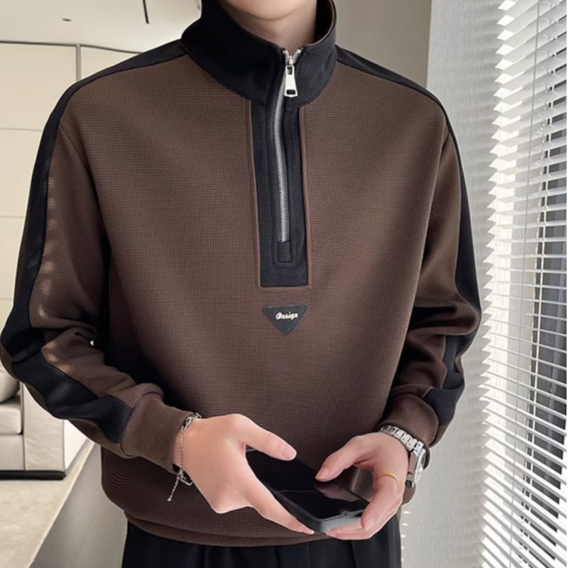 Áo Thun Tay Dài Cổ Đứng Có Khóa Kéo Thời Trang Xuân Thu Cho Nam