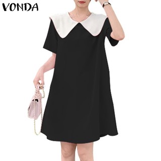 Đầm Tay Ngắn Cổ Búp Bê Phối Màu Sắc Đa Dạng Phong Cách Hàn Quốc Cho Nữ