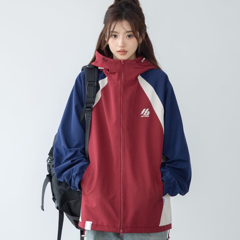 YOUTANG Áo Khoác Thể Thao Dáng Rộng Chống Gió Màu Sắc Tương Phản Chống Nước Phong Cách retro Mỹ Mùa Thu Cho Nam Và Nữ