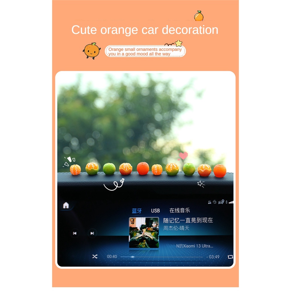 Đồ trang trí ô tô màu cam đường tươi Gương chiếu hậu ô tô Trang trí bảng điều khiển trung tâm Vật dụng trang trí nội thất ô tô thú vị