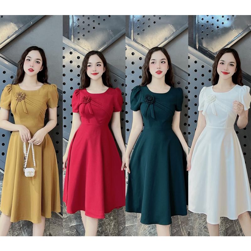 Váy thiết kế ngực đính hoa, dáng bút xòe V700 Flora Dress SUHA Fashion