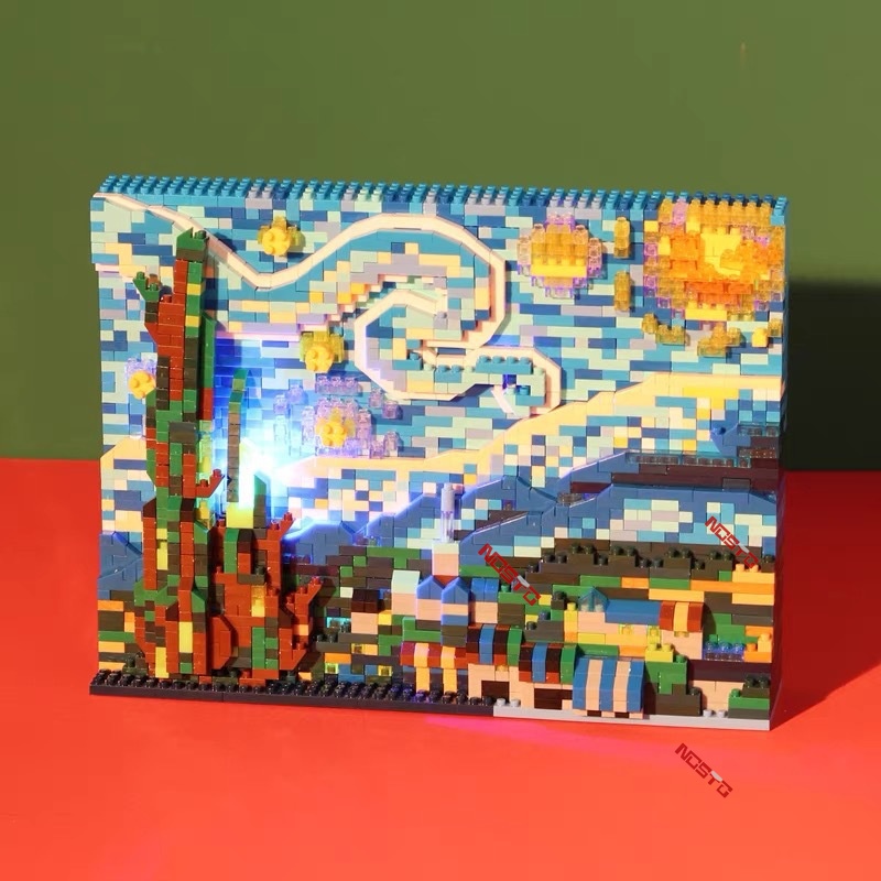 The starry night kanagawa Khối Xây Dựng Lướt Sóng Nghệ Thuật Đèn led nano Bộ Sưu Tập Đồ Chơi Quà Tặng Sáng Tạo