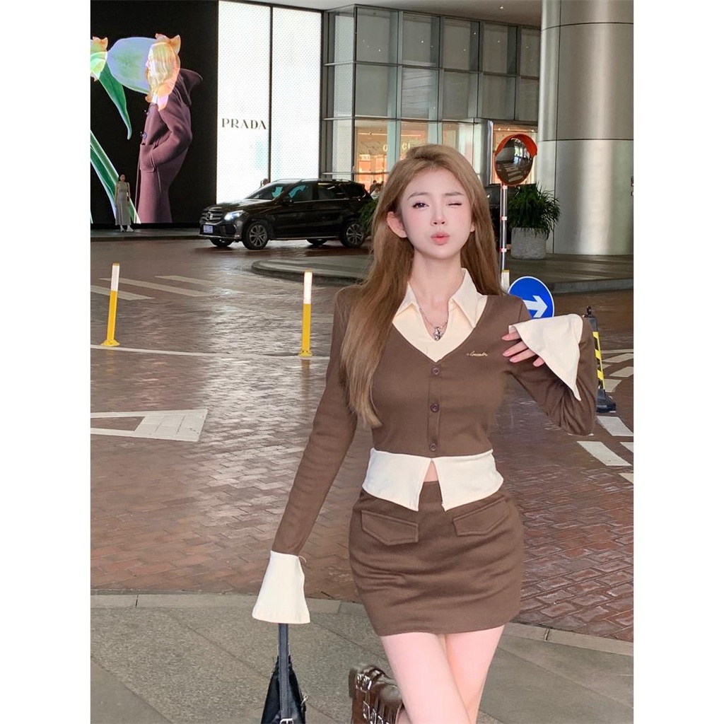 Bộ Áo Dài Tay + Chân Váy Lưng Cao Xinh Xắn Dành Cho Nữ