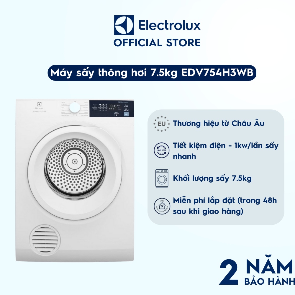 Máy sấy thông hơi Electrolux 7.5kg UltimateCare 300 - EDV754H3WB