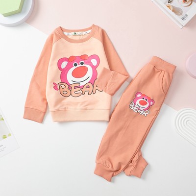 Bộ thu đông chất nỉ da cá bé gái LITIBABY in hình gấu cho bé 9kg - 24kg