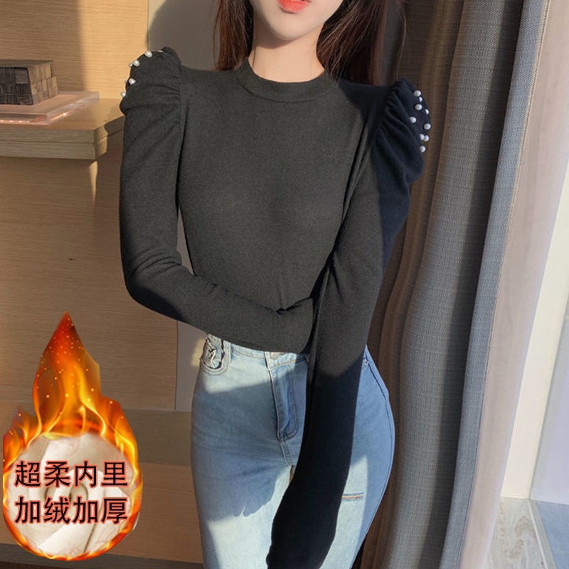 Áo Thun Tay Phồng Cổ Tròn Màu Sắc Đơn Giản Cho Nữ