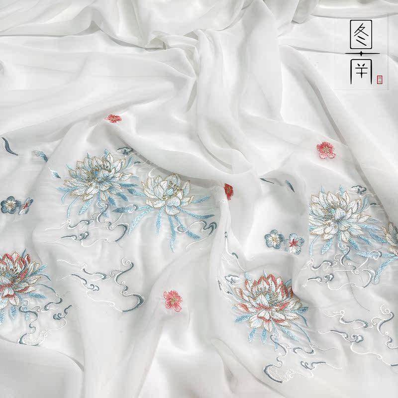 1 Tấm Vải organza Thêu Họa Tiết Phong Cách Trung Hoa 150 * 50cm