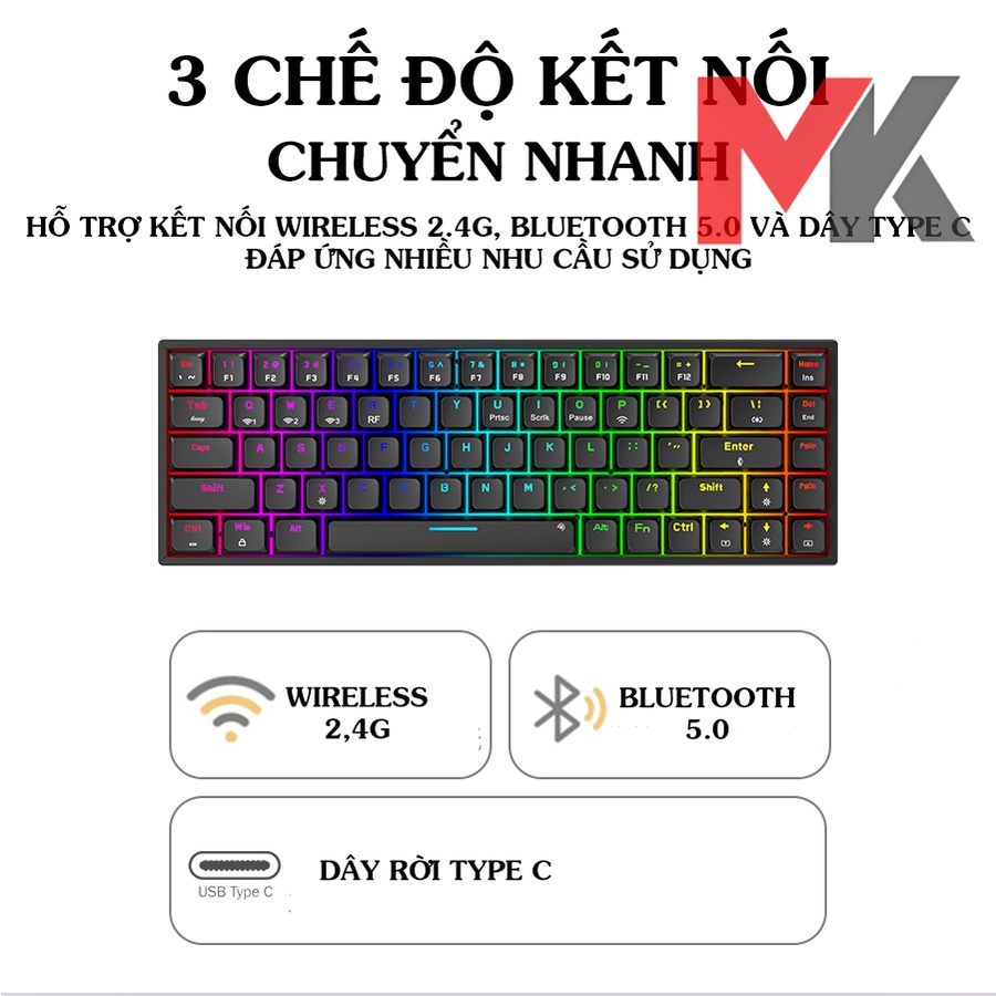 Bàn phím cơ ColorReco C068 - LED RGB - Hotswap 5 pin - Không dây 3 mode