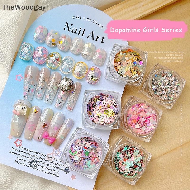 Thewoodgay Nhãn Dán Kim Sa Sáu Hình Dạng Ngọt Ngào Nhiều Màu Sắc Trang Trí Móng Tay Nghệ Thuật Cho Nữ