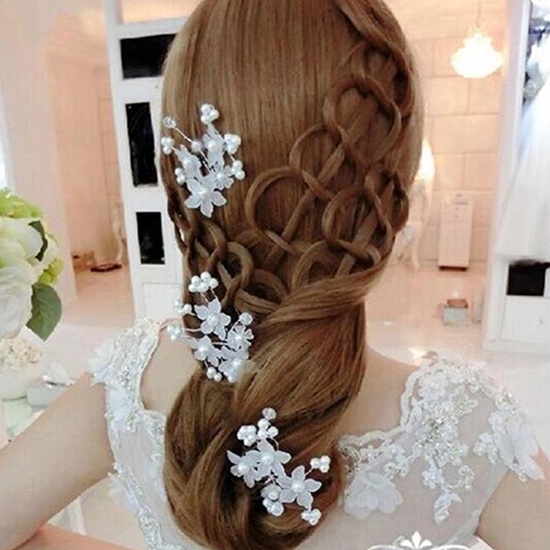 1 Trâm Cài Tóc Hình Hoa Đính Ngọc Trai Nhân Tạo Màu Trắng Cho Cô Dâu