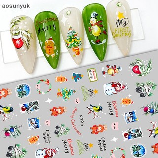 Aosunyuk đề can dán móng tay 3d chủ đề giáng sinh dễ thương chủ đề tuần lộc tuyết giáng sinh