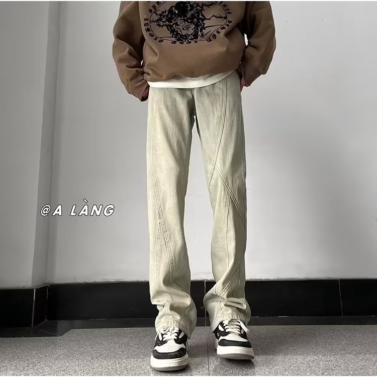 Maychao Quần Jean Ống Loe Ôm Dáng Nhuộm Màu Vàng Thời Trang Đường Phố Cao Cấp Cho Nam