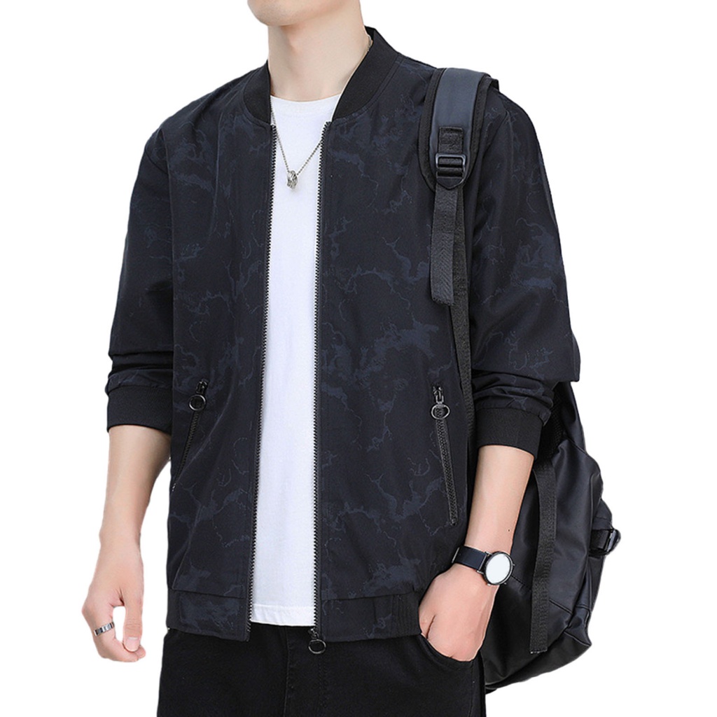 Endso.mx Áo Khoác Dáng Rộng Thoáng Khí In Họa Tiết Rằn Ri Có Túi Khóa Kéo Thời Trang Mùa Xuân Thu Cho Nam