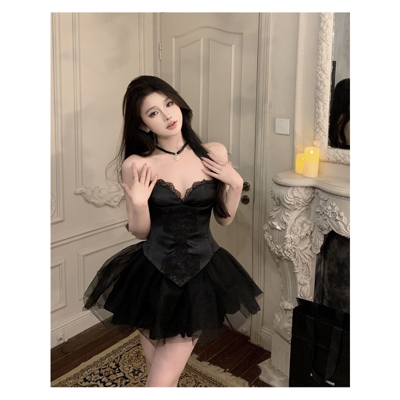 Set Áo Ống Phối Ren Và Chân Váy Phồng Quyến Rũ Mùa Hè Cho Nữ l2mq