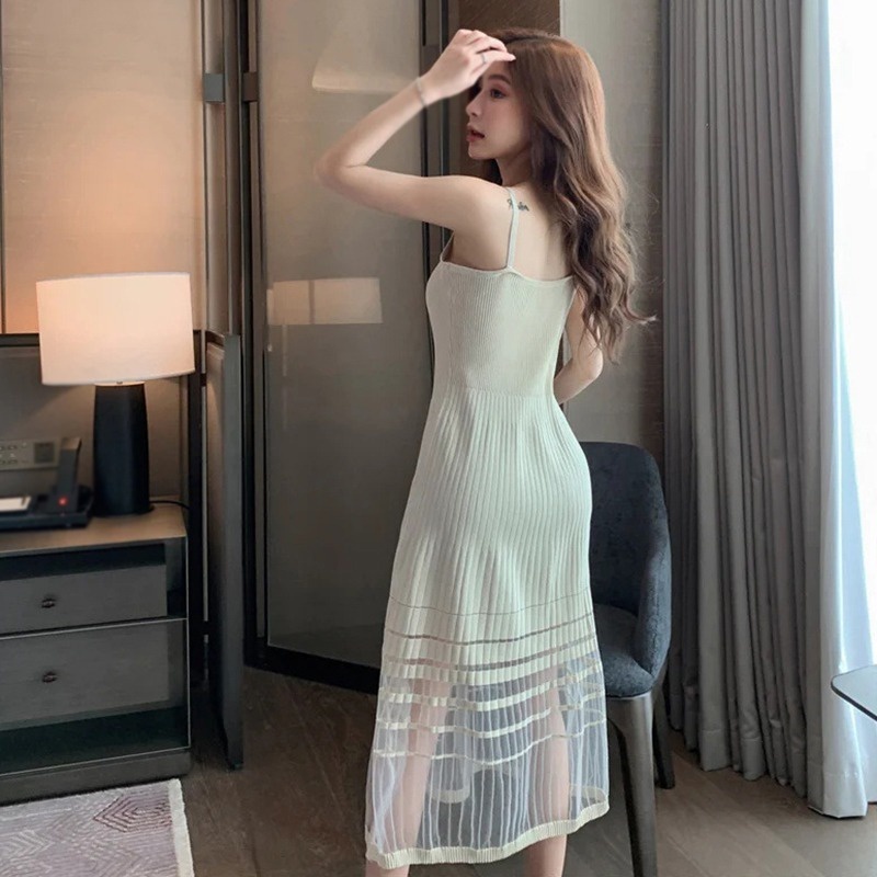 Đầm Dệt Kim Sát Nách Phối Lưới Thời Trang Mùa Hè Cho Nữ