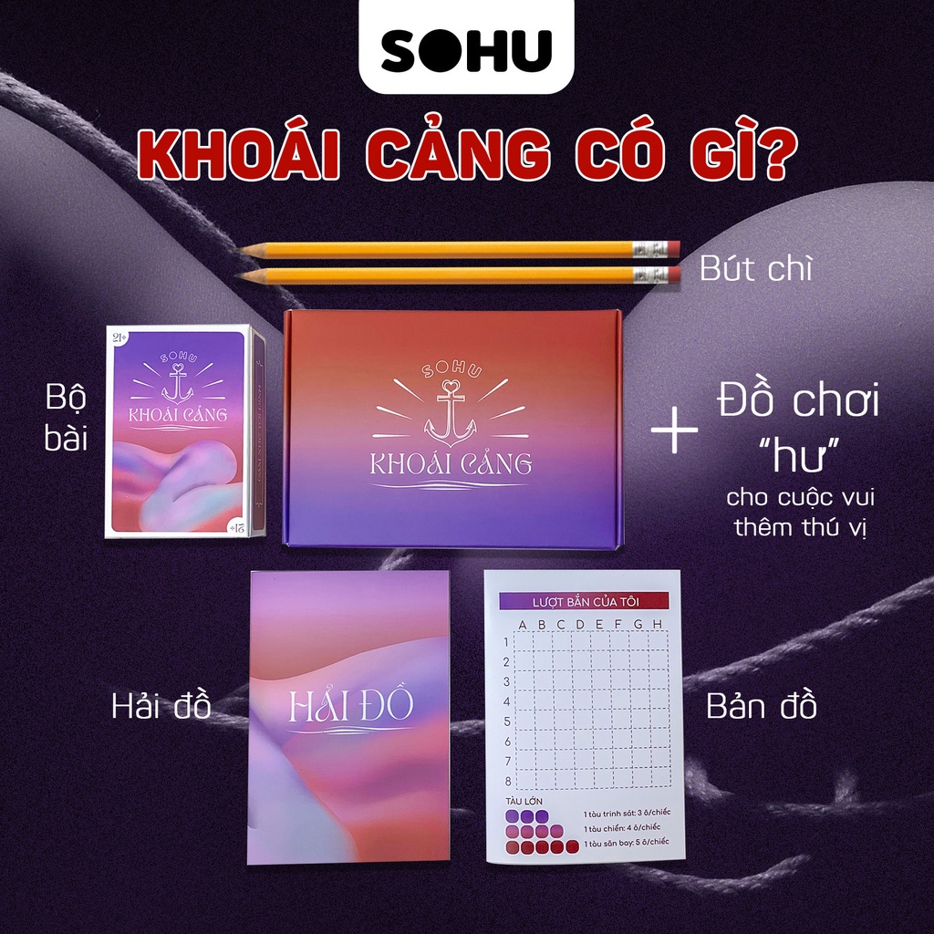 Board game cặp đôi Khoái Cảng, bộ bài SOHU cho couple hẹn hò 50 lá tặng kèm ô tô