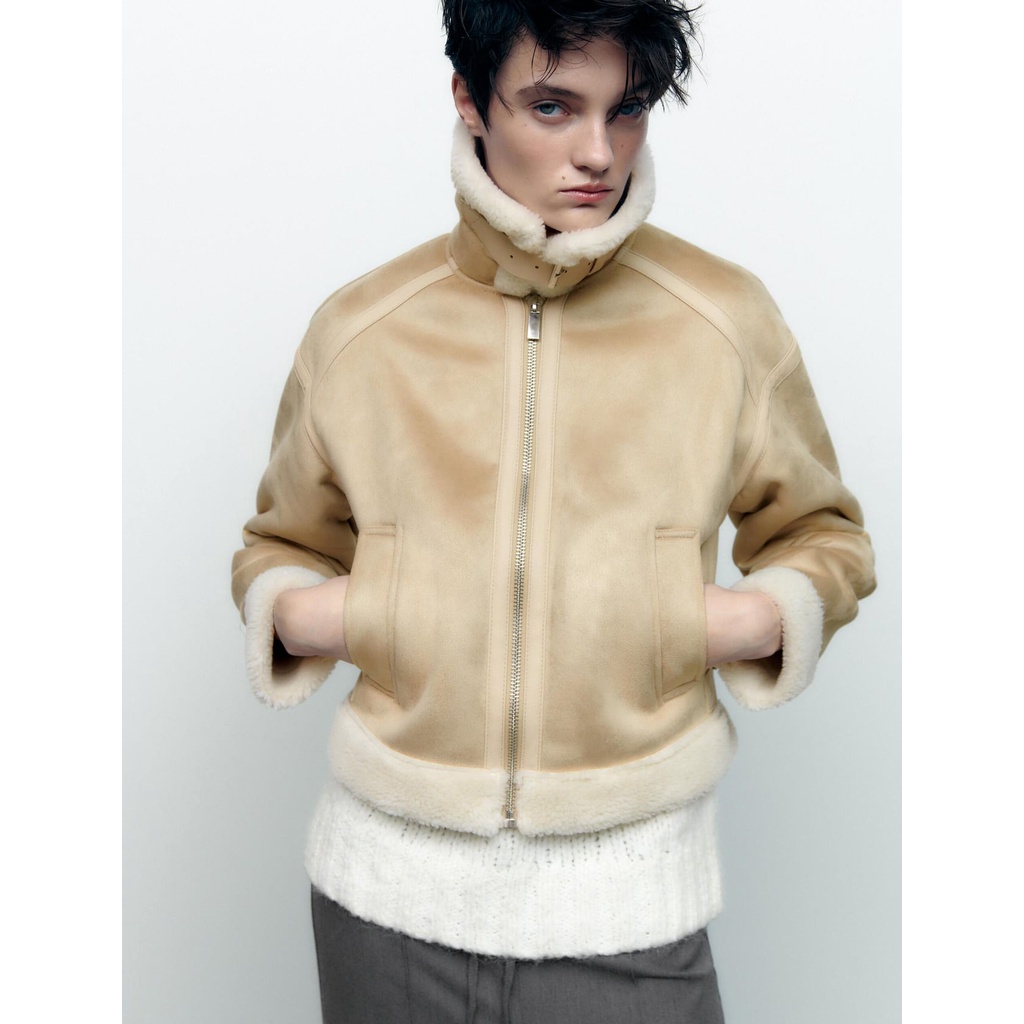 Zara Áo Khoác Lông Cừu Hai Mặt Thời Trang Mùa Đông Dành Cho Nữ6318241