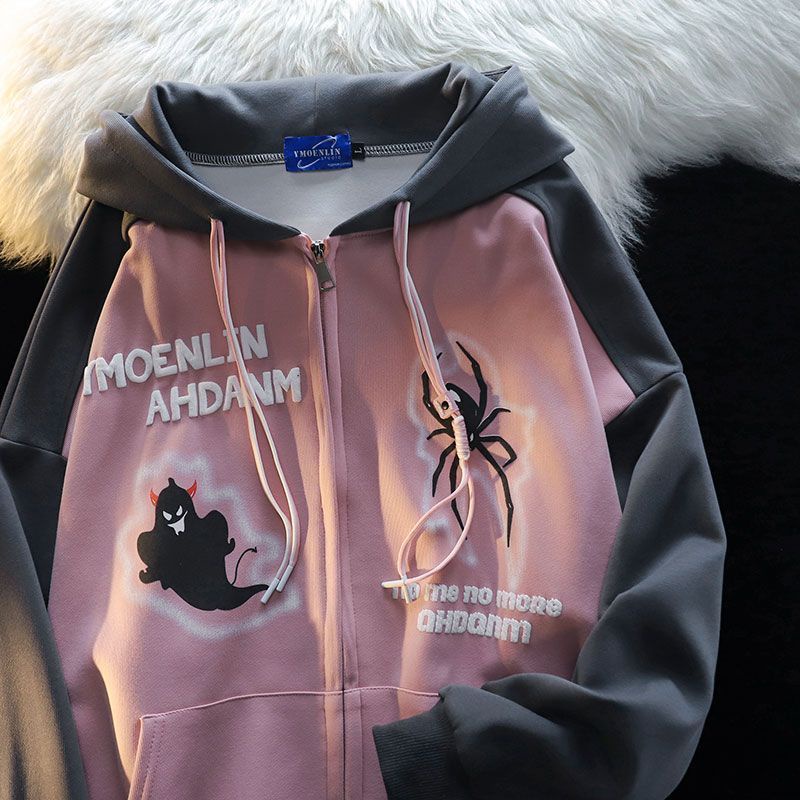 Áo Khoác Hoodie Dáng Rộng In Hình Nhện Phong Cách Đường Phố Mỹ Cá Tính Cho Nam Và Nữ