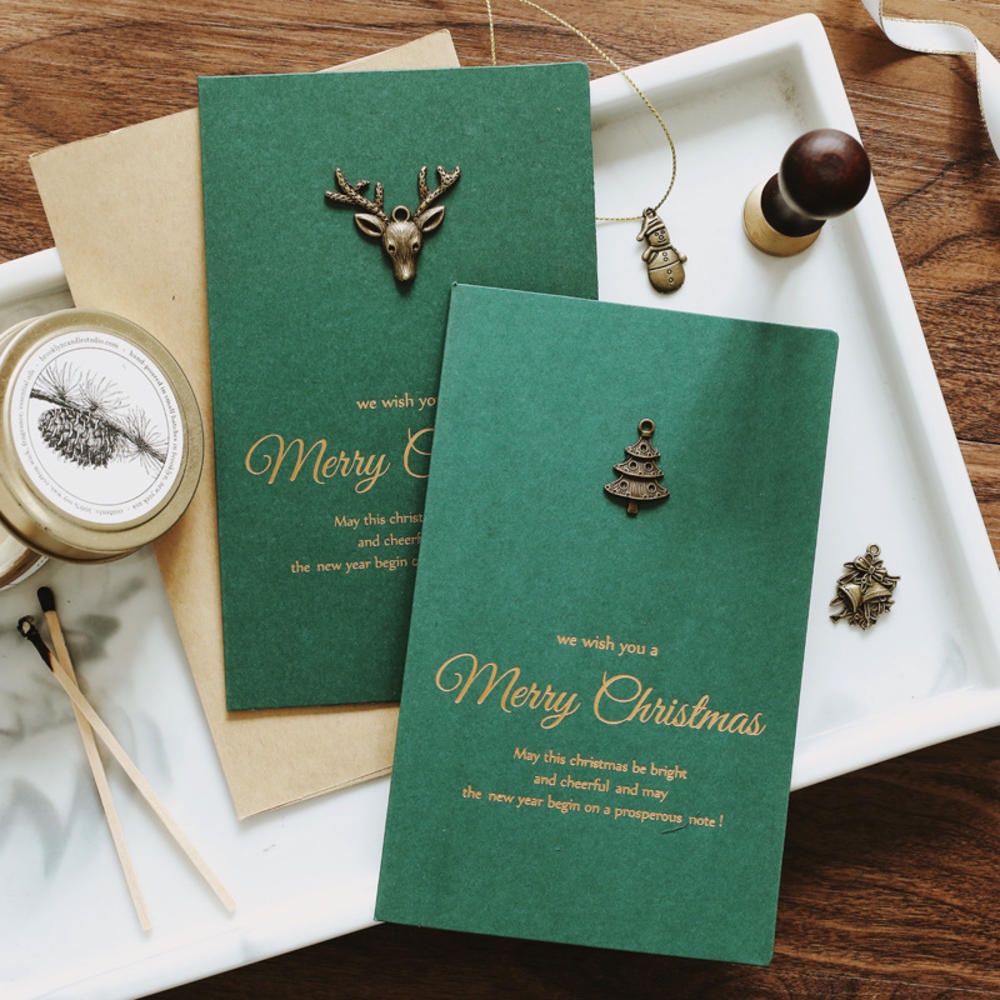 Thiệp Chúc Mừng Giáng Sinh Dập Nổi Màu Vàng Kèm Phong Bì