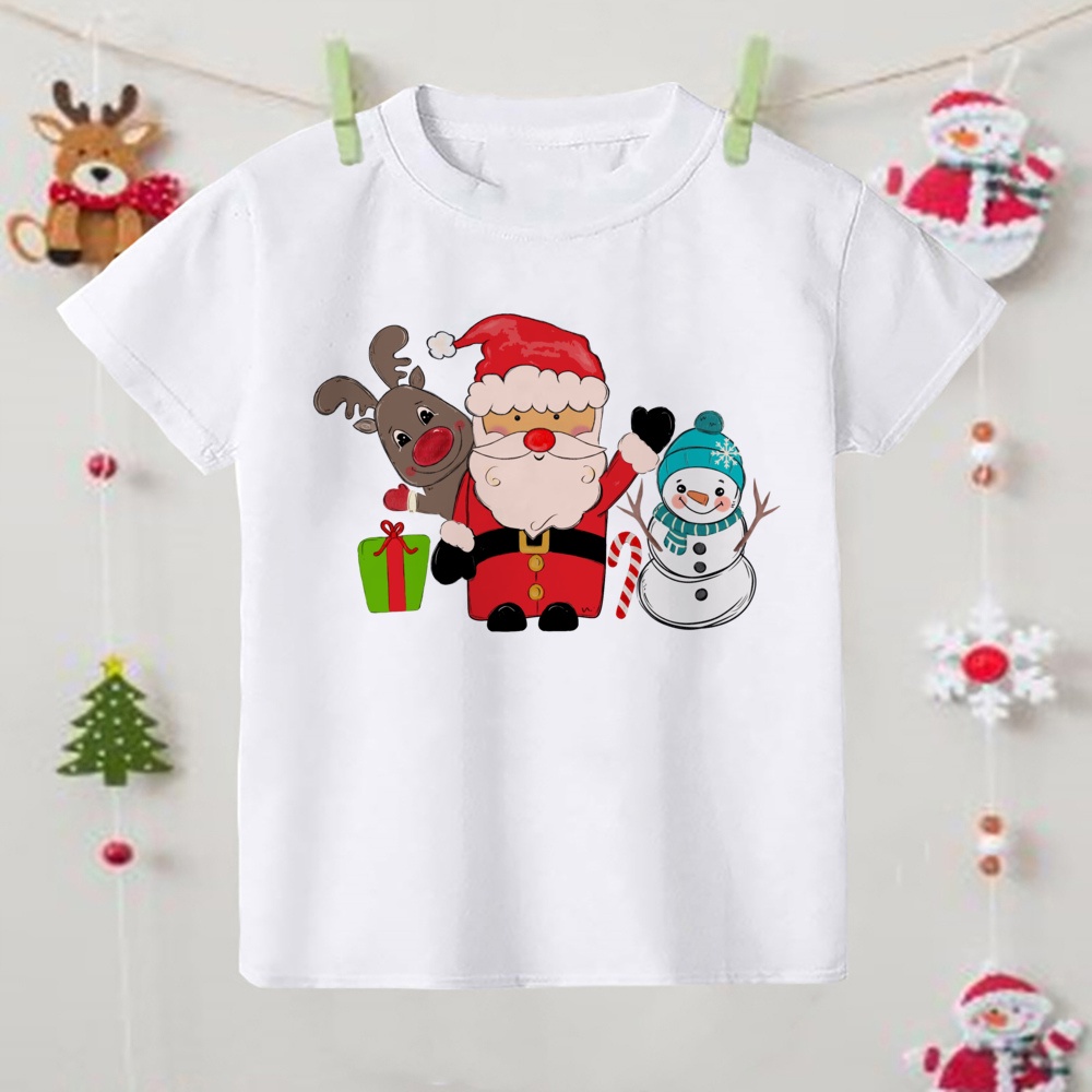 Áo Thun Tay Ngắn In Hình Ông Già Noel Dễ Thương Cho Bé Gái