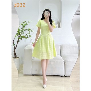 Đầm lưới vuông dáng xòe tay phồng z032