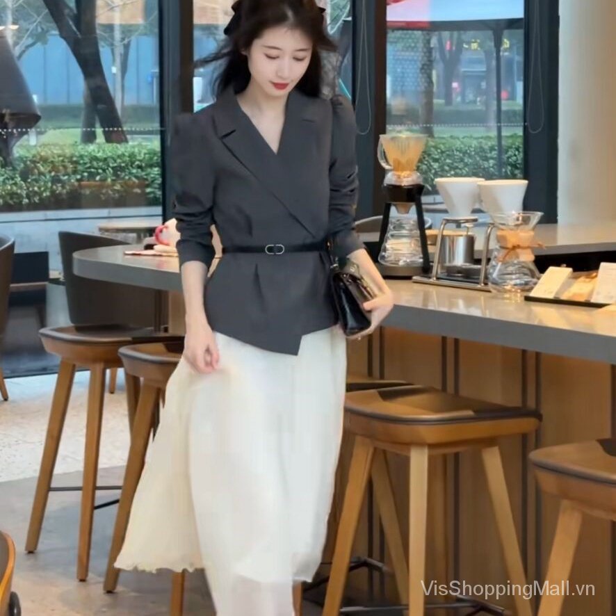 Set Áo Khoác Và Chân Váy Lưới Dáng Dài Thời Trang Cao Cấp Cho Nữ