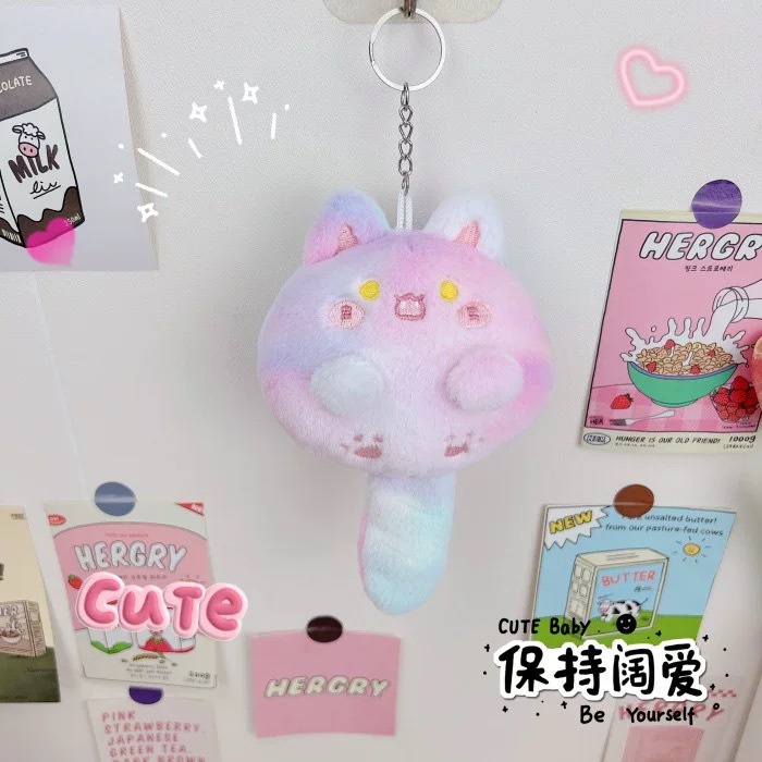 Móc Khóa Mèo Bông Đuôi Có Còi Dễ Thương Mềm Mại yk