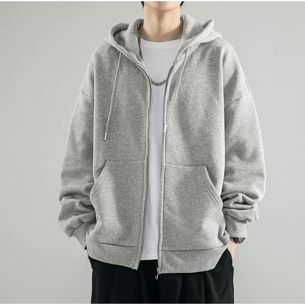 Áo Khoác Hoodie Dáng Rộng Màu Trơn Thời Trang Trẻ Trung Cho Nam