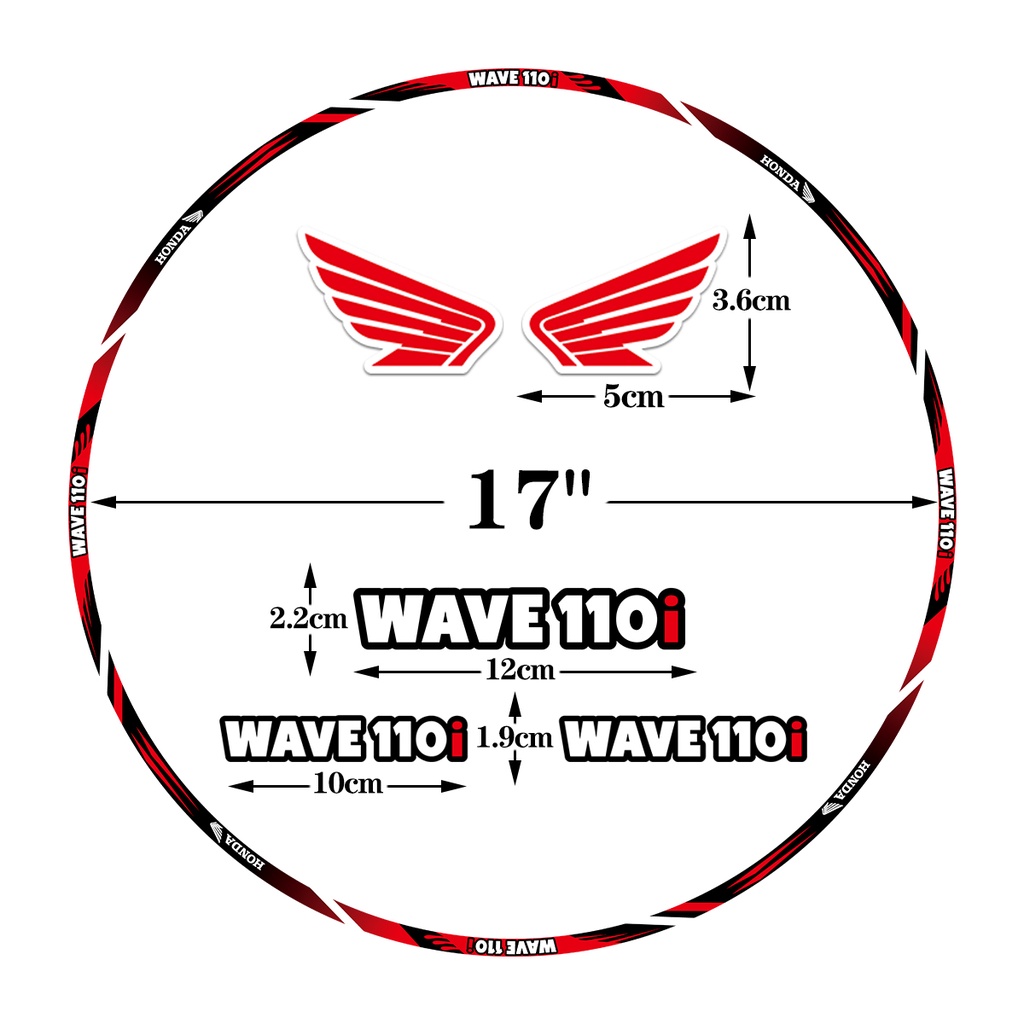 Set 16 Miếng Dán Viền Bánh Xe 17 inches Phản Quang Chống Nước Trang Trí Cho Xe Mô Tô honda wave110