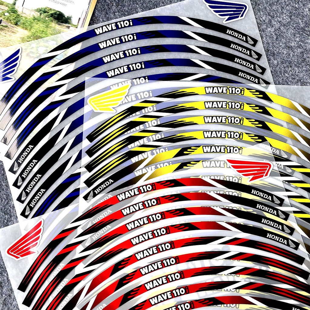Set 16 Miếng Dán Viền Bánh Xe 17 inches Phản Quang Chống Nước Trang Trí Cho Xe Mô Tô honda wave110