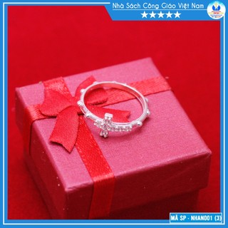 Nhẫn mân côi bạc ta loại dày nhan001 thánh giá đá - nhà sách công giáo việt nam - quà tặng sinh nhật, giáng sinh