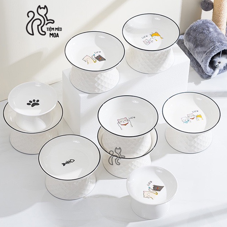 Chén ăn bằng gốm sứ cao cấp chống gù dễ thương cho thú cưng - Tiệm Mèo Moa