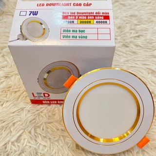 Đèn âm trần 7w 3 chế độ màu , đèn âm trần downlight phi 90 viền vàng/bạc,Giá Siêu Rẻ Tuandenled86