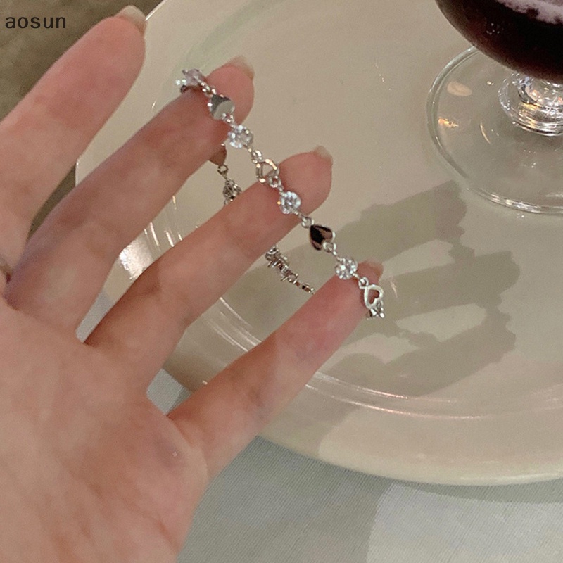 Aosun Vòng Tay Đính Đá zircon Hình Trái Tim Dễ Thương Có Thể Điều Chỉnh Cho Nữ