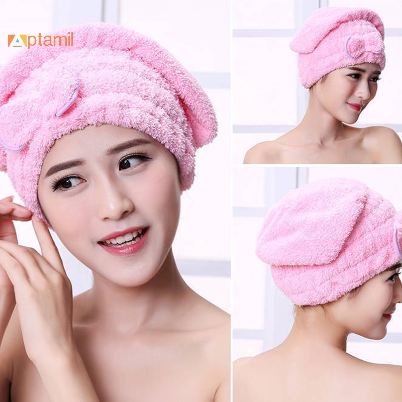 Mũ Tắm Trùm Đầu Bằng Sợi Micro Nhanh Khô Đính Nơ Cho Nữ Hachia333}