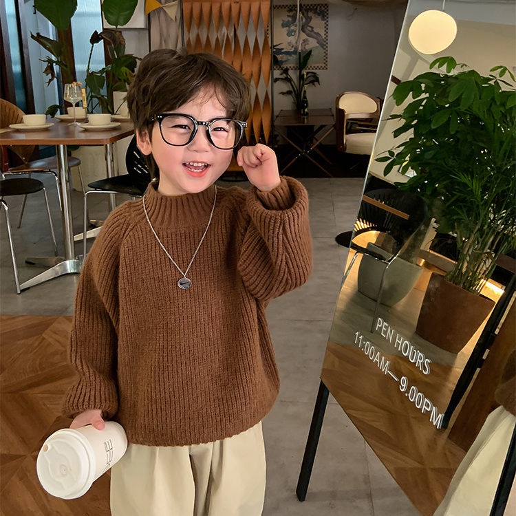 Phlis Áo sweater Màu Trơn Phong Cách Nhật Bản Thời Trang Thu Đông 2023 Cho Bé Trai