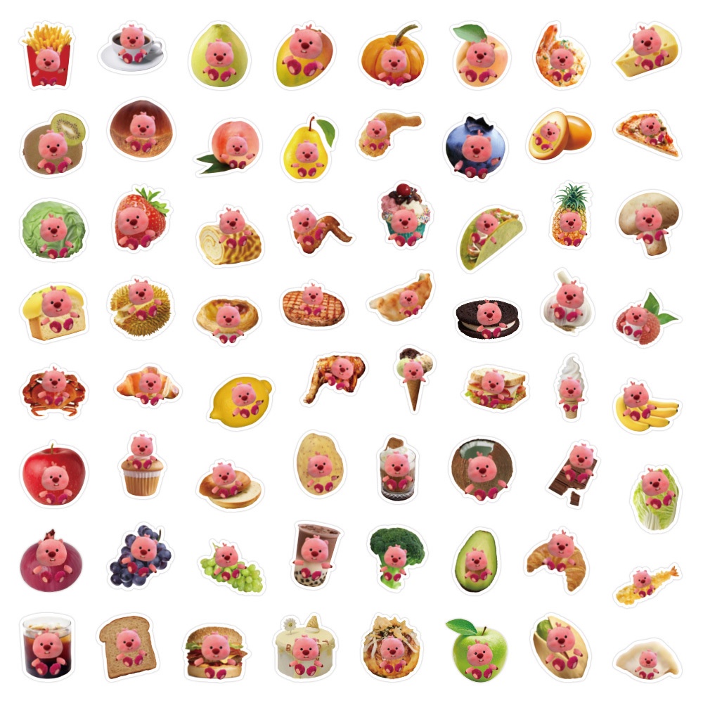 Bộ 70 Miếng Dán Trang Trí Mũ Bảo Hiểm / Bút Chì In Họa Tiết Hoạt Hình food loopy graffiti Dễ Thương Tiện Dụng