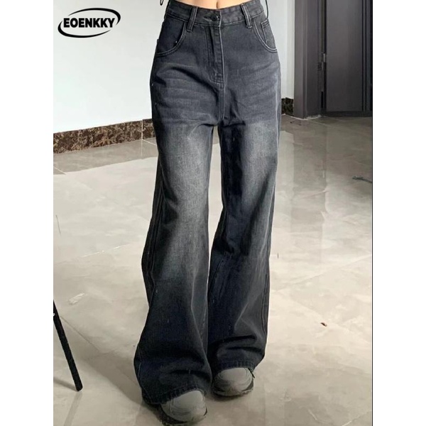  EOENKKY quần ống rộng quần nữ jean INS Korean Vintage xu hướng WNK23B04D0 45Z231107