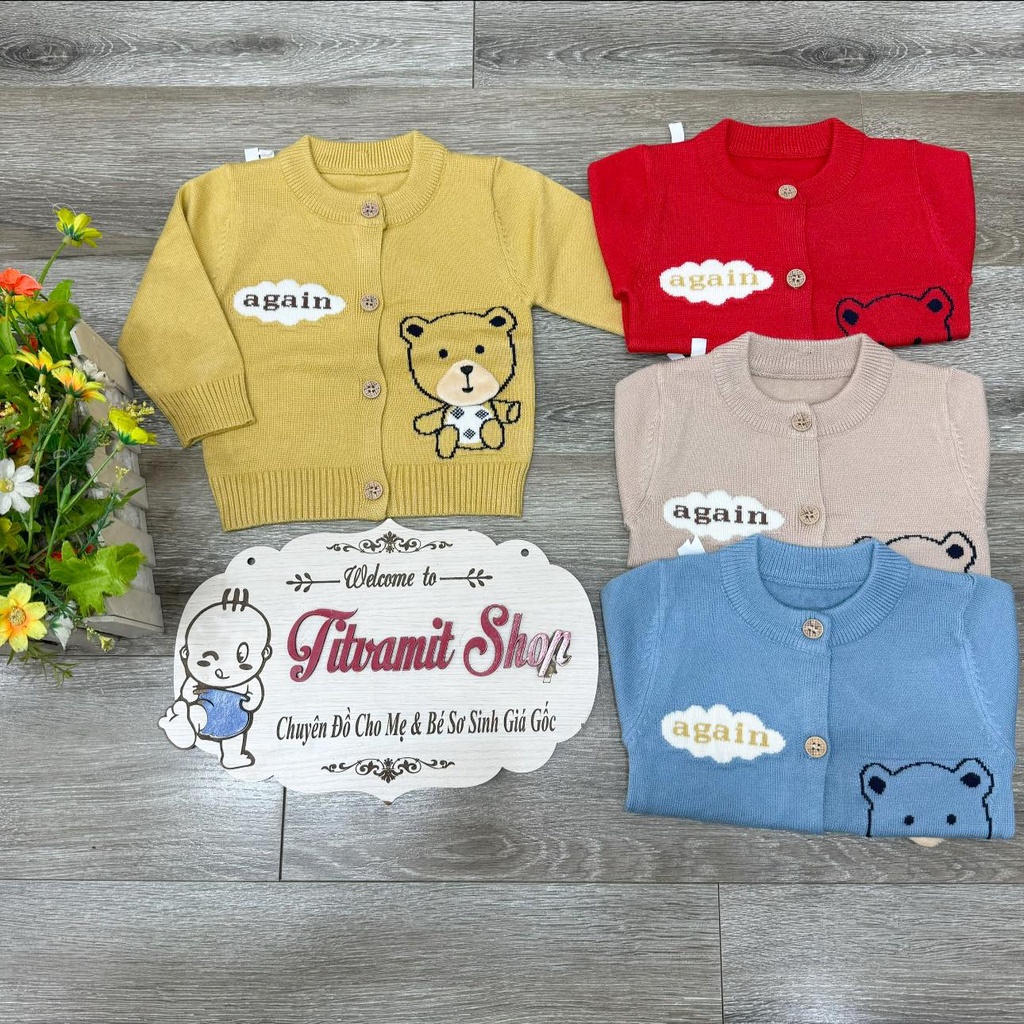 Áo khoác len quảng châu hình GẤU cúc giữa cho bé mặc thu đông