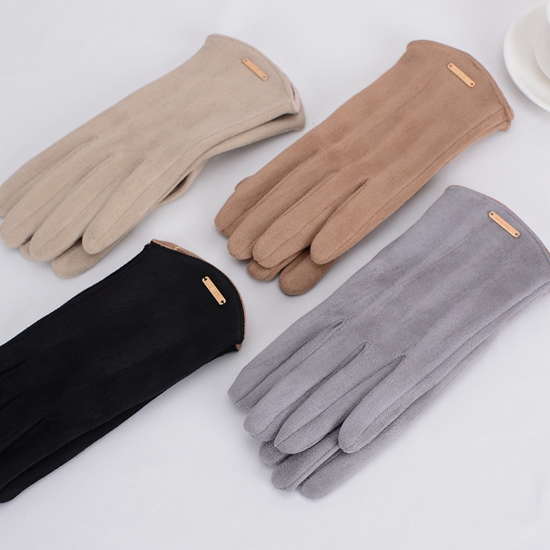 Găng Tay Lái Xe Da Lộn Lót cashmere Chống Gió Giữ Ấm Mùa Đông Thanh Lịch Cho Nữ hb