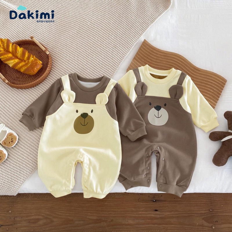 Bộ thu đông DAKIMI cho bé gái bé trai, Bodysuit cho bé dài tay chất Cotton Hình Thú dễ thương, Mẫu quần áo sơ sinh 0-12M