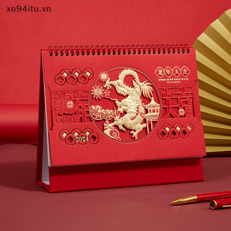 Xoitu Lịch Để Bàn mini Năm Mới 2024 Hình Rồng Trung Hoa Đơn Giản